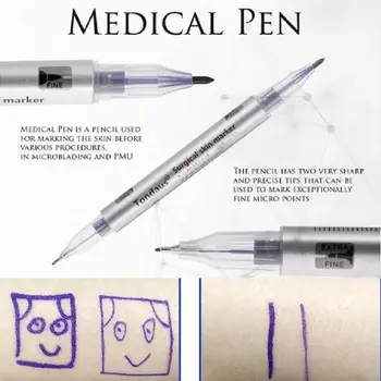 Çift Kafa Cerrahi Kaş Dövme Cilt işaretleyici kalem Aracı Aksesuarları dövme kalemi Kalem ölçüm cetveli Microblading
