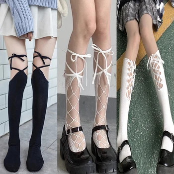 Yaz Kadın lolita Çorap balık ağı külotlu çorap Siyah Çorap Baskı Moda Seksi İç Çamaşırı Şeffaf Diz Uyluk Yüksek Çorap