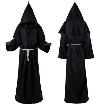 2022 Cadılar Bayramı Cosplay Ortaçağ Pelerin Keşiş Kostüm Sihirbazı Friar Kostüm Partisi Parti Korkunç Gizem Rahip Elbise ve Kapüşonlu Pelerin 7