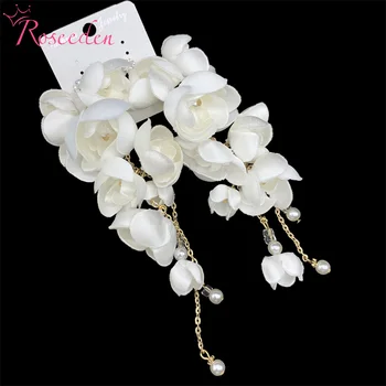 El yapımı Beyaz Çiçek Gelin Küpe düğün takısı Altın Renk Kadınlar Bırak Küpe RE4410