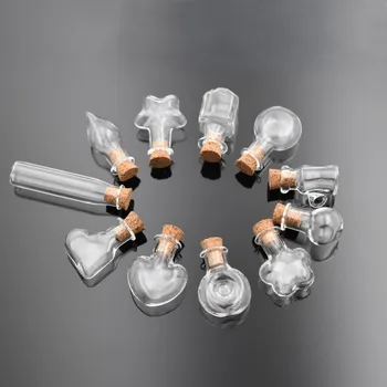 5 adet Mini Cam mantarlı şişe Kolye Kalp Yıldız Damla Top Parfüm uçucu yağ Flakon Şişe Charms DIY Takı Yapımı