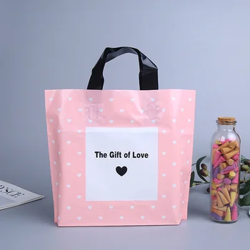 50 adet Kalın Büyük plastik poşetler 25x30cm Pembe Aşk hediye çantası Alışveriş Takı Ambalaj Poşetleri Plastik hediye saplı çanta