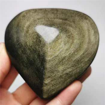 1 adet 55-75mm Doğal Altın Parlaklık Obsidyen Oyma Kalp Şekli Şifa Reiki Enerji Heykelcik Hediyeler Gigl Arkadaş Ev Dekor Aşk