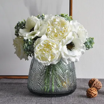 Yüksek kaliteli Şakayık çiçek buketi gelin beyaz yapay çiçekler düğün oturma odası dekorasyon için yemek masası ev dekor