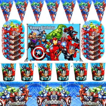 Avengers Süper Kahraman Parti Malzemeleri Süslemeleri Çocuklar Doğum Günü Tek Kullanımlık Sofra Masa Örtüsü Süper Kahraman Parti Tema İyilik Çocuk Seti