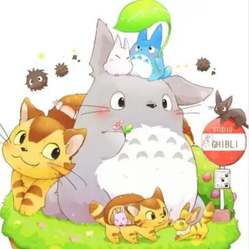 5D Diy Elmas Boyama Totoro ve Arkadaşlar Tam Elmas Nakış Anime çocuk Odası Dekorasyon Hediye için Aile Karikatür