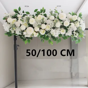 50/100cm DIY Düğün Çiçek Duvar Düzenleme Malzemeleri İpek Şakayık Gül yapay çiçek Sıra Dekorasyon Düğün Kemer Dekorasyon