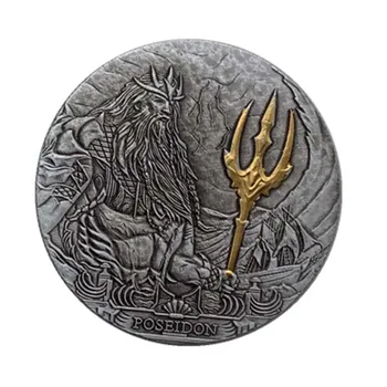 Sıcak Satış Deniz Kral Poseidon gümüş altın kaplama sikke hatıra paraları Hediyeler El Sanatları Koleksiyonu Hediyeler