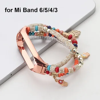 DIY miband bilezik kayışı Xiaomi mi band için 7 6 5 4 3 el yapımı takı boncuk watchband bantları mi Band için 6/5 elastik bileklik