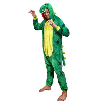 Dinozor Kigurumis Unisex Pijama Tulum Ev Giyim Yeşil Pembe Hayvan Onesie Kış Sıcak Pazen Komik Tulum Yetişkin