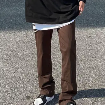 Harajuku erkek kargo pantolon Düz Hafif Artı Boyutu Çizme Kesim Cep Tasarım Elastik Bel Geniş Bacak Pantolon Günlük Giyim için